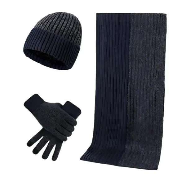3In1 Winter Warm Beanie Hat Scarf Touchscreen Gloves Set