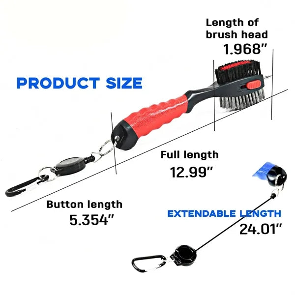 Retractable Golf Club Cleaner Brush with Carabiner and Spike