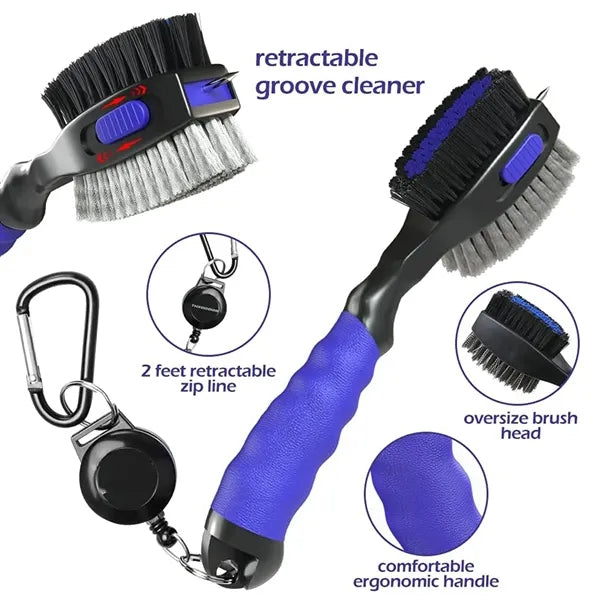 Retractable Golf Club Cleaner Brush with Carabiner and Spike