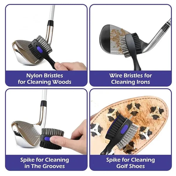 Retractable Golf Club Cleaner Brush with Carabiner and Spike