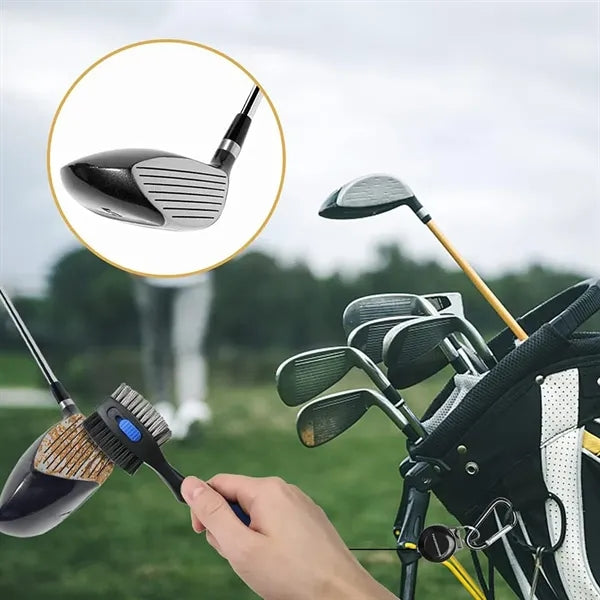 Retractable Golf Club Cleaner Brush with Carabiner and Spike