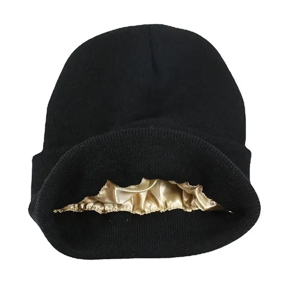 Unisex Silk Lined Knit Cuffed Warm Beanie Hat