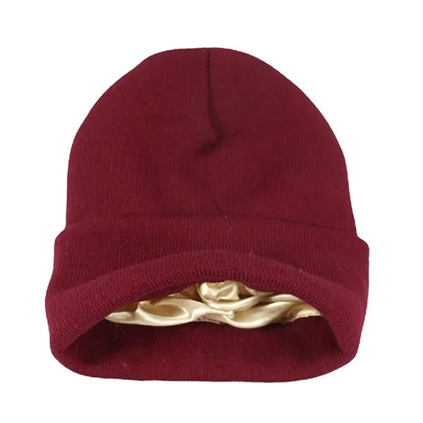 Unisex Silk Lined Knit Cuffed Warm Beanie Hat