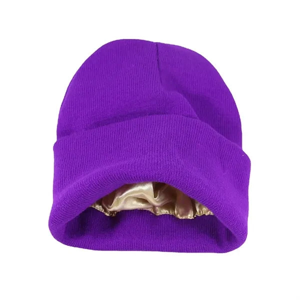 Unisex Silk Lined Knit Cuffed Warm Beanie Hat
