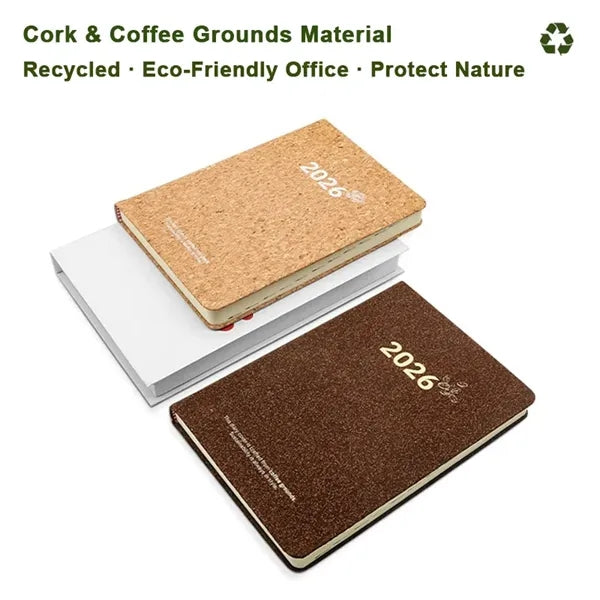 2026 Eco-Friendly Daily Planner Notebook with Cork Cover