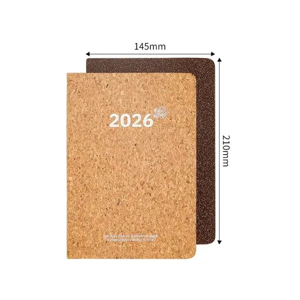 2026 Eco-Friendly Daily Planner Notebook with Cork Cover