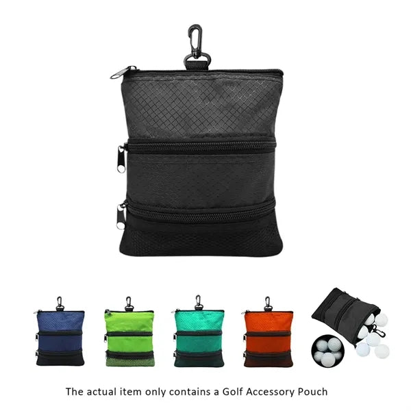Golf Accessory Pouch with Carabiner and Zipper Pockets