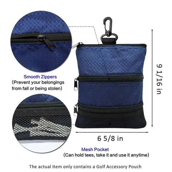Golf Accessory Pouch with Carabiner and Zipper Pockets