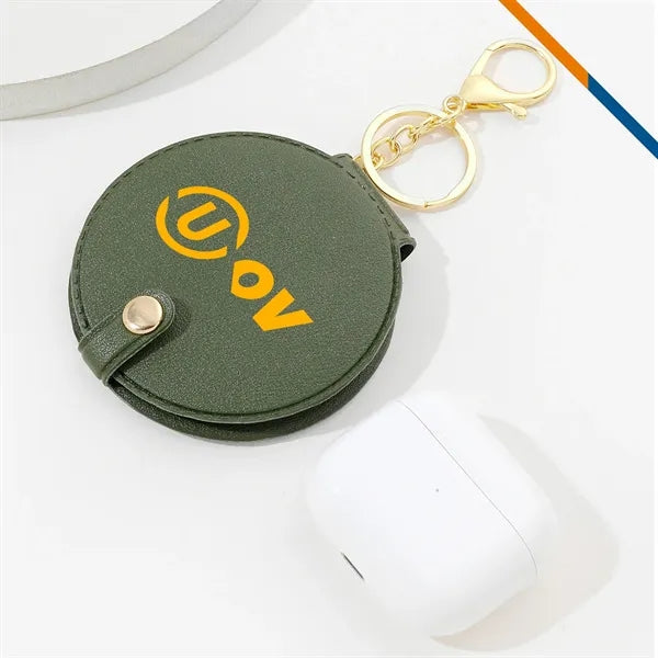 PeltGlow Leather Keychain Compact Mirror