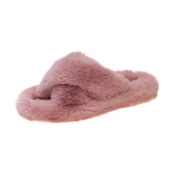 Fluffy Cross Band Slippers