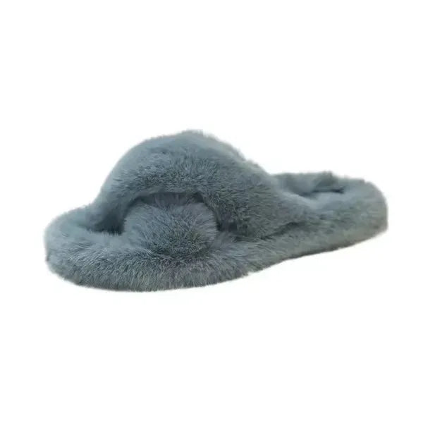 Fluffy Cross Band Slippers