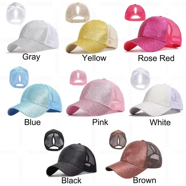 Vintage Sports Glitter High Bun Hat