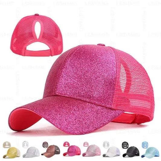 Vintage Sports Glitter High Bun Hat