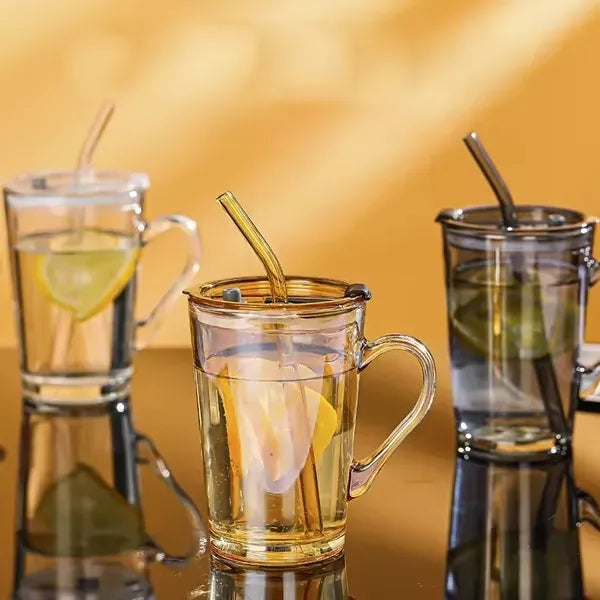 15oz Glass Tumbler With Straw And Handle