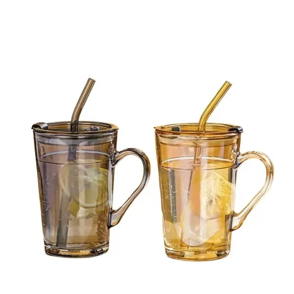 15oz Glass Tumbler With Straw And Handle