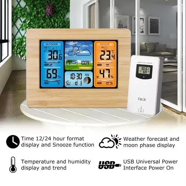 Wireless Weather Station Clock With Outdoor Sensor