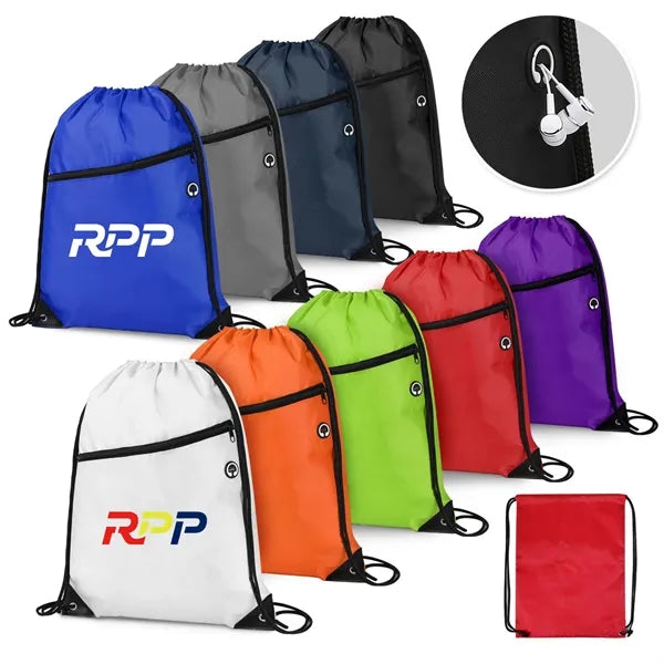 420D Heavy Duty Drawstring Backpack With Front Zipper