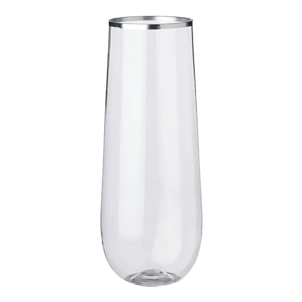 Silver Rim Plastic Flute Glass, 9 oz.