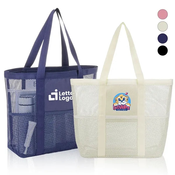 Large Mesh Beach Tote With Multi Pockets