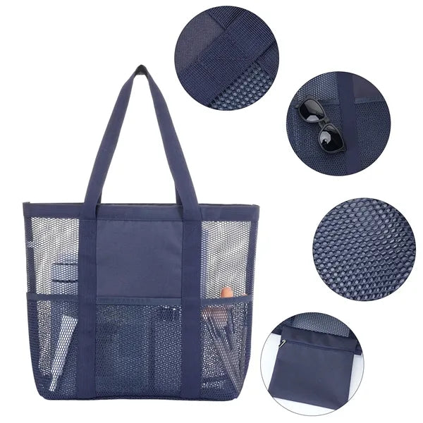 Large Mesh Beach Tote With Multi Pockets