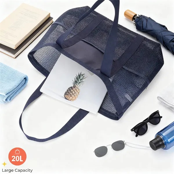 Large Mesh Beach Tote With Multi Pockets