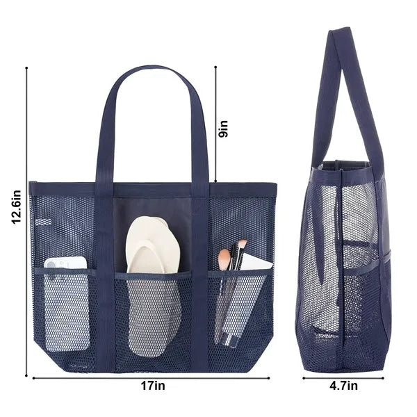 Large Mesh Beach Tote With Multi Pockets