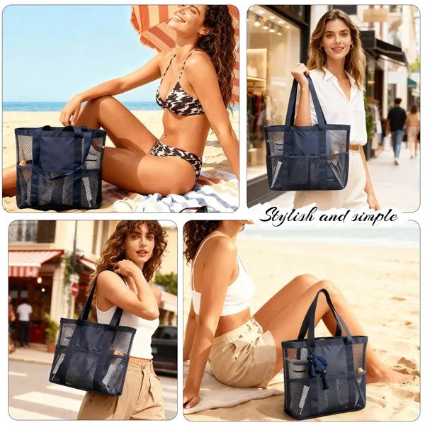 Large Mesh Beach Tote With Multi Pockets
