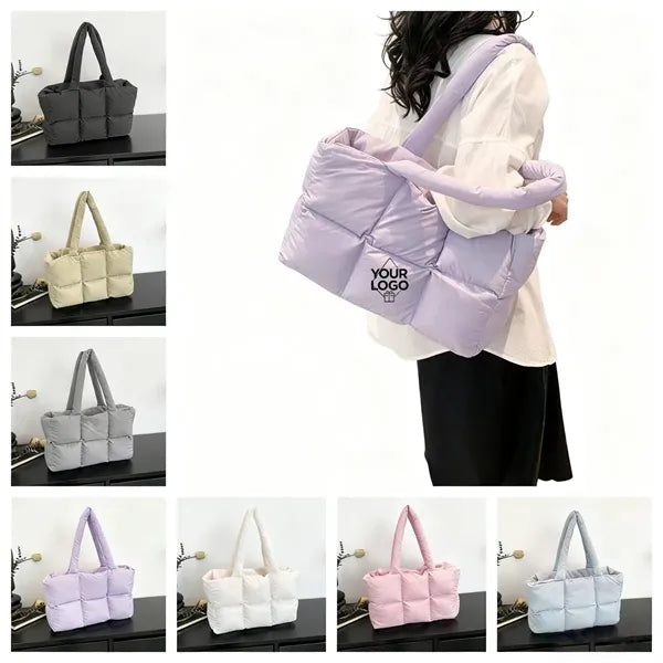 Women's Puffer Tote Bag with Quilted Design