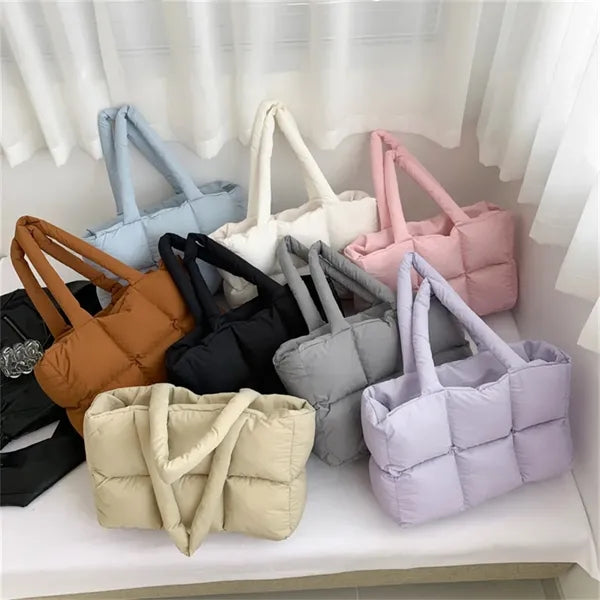 Women's Puffer Tote Bag with Quilted Design