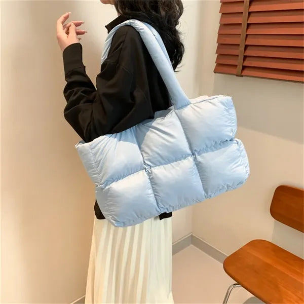 Women's Puffer Tote Bag with Quilted Design