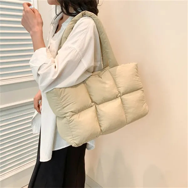 Women's Puffer Tote Bag with Quilted Design