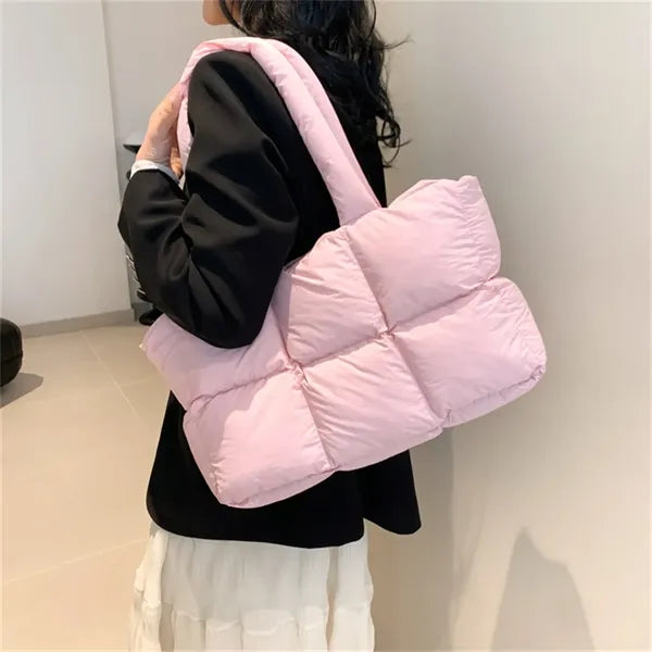 Women's Puffer Tote Bag with Quilted Design