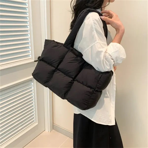 Women's Puffer Tote Bag with Quilted Design