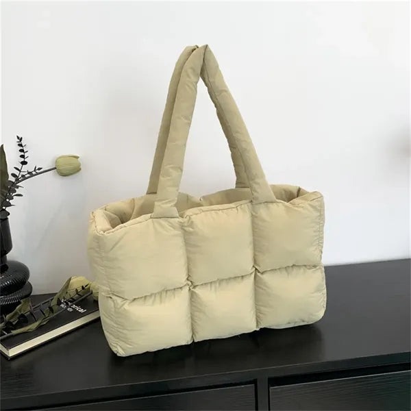 Women's Puffer Tote Bag with Quilted Design
