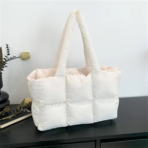 Women's Puffer Tote Bag with Quilted Design