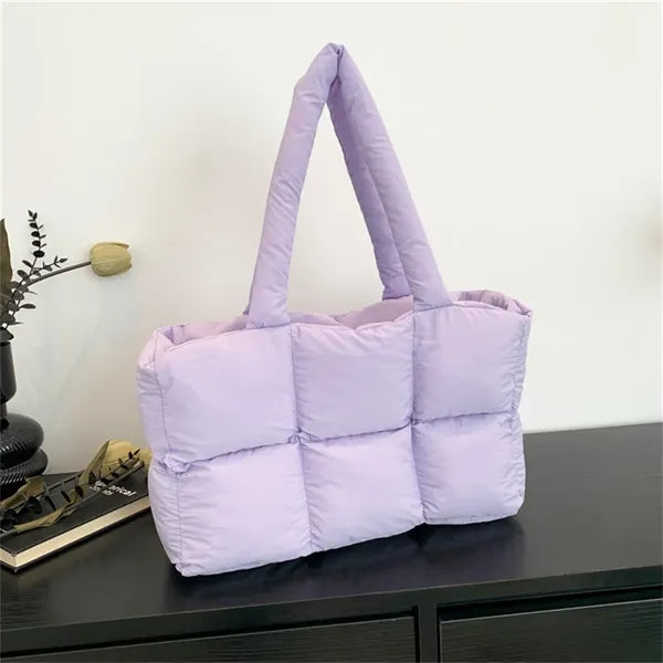 Women's Puffer Tote Bag with Quilted Design