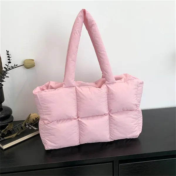 Women's Puffer Tote Bag with Quilted Design