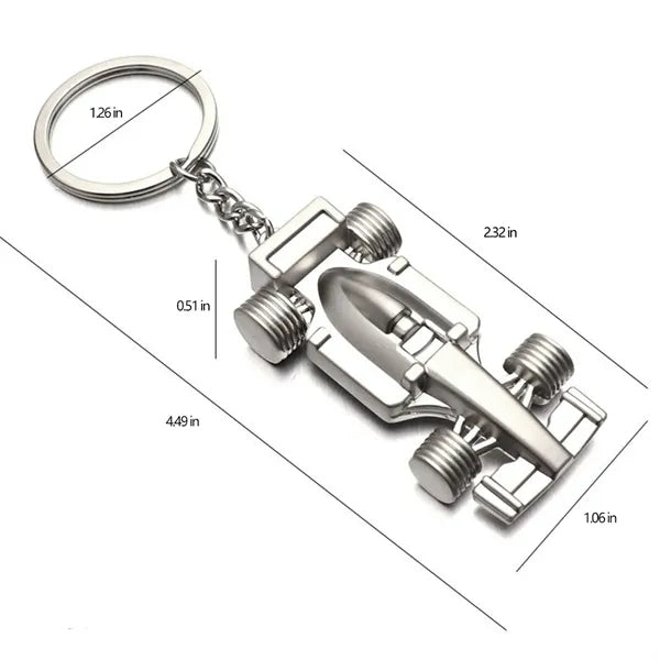 Racing Car Detailed Model Polished Zinc Alloy Keychain