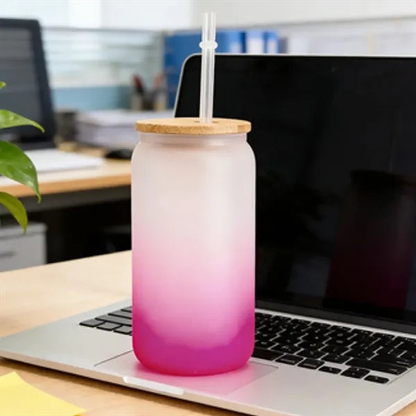 Wide-mouth Glass Mug With Gradient Design And Straw