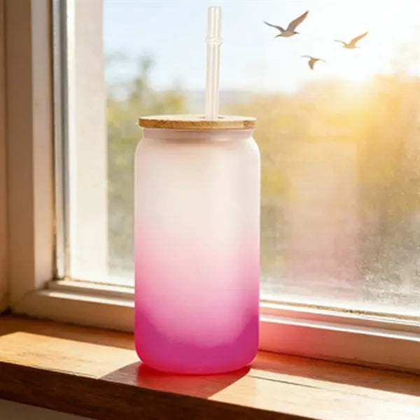 Wide-mouth Glass Mug With Gradient Design And Straw