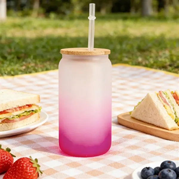 Wide-mouth Glass Mug With Gradient Design And Straw