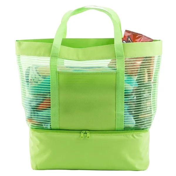 2 in 1 Striped Mesh Beach Bag Cooler