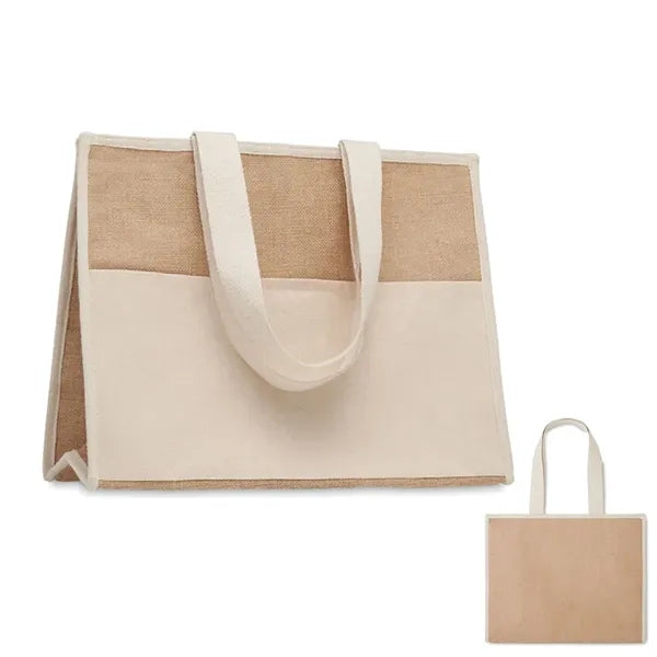 Jute Shopping and Cooler Bag with Canvas Pocket
