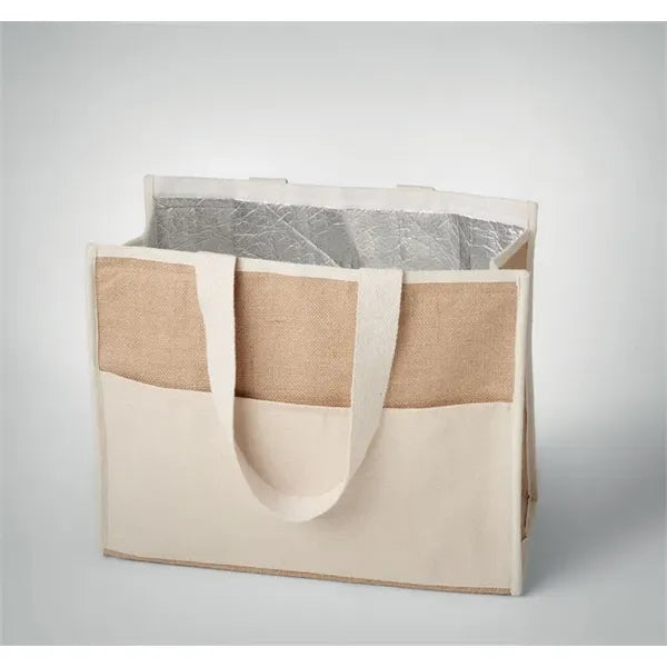 Jute Shopping and Cooler Bag with Canvas Pocket