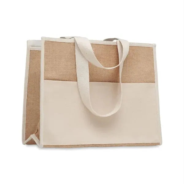 Jute Shopping and Cooler Bag with Canvas Pocket