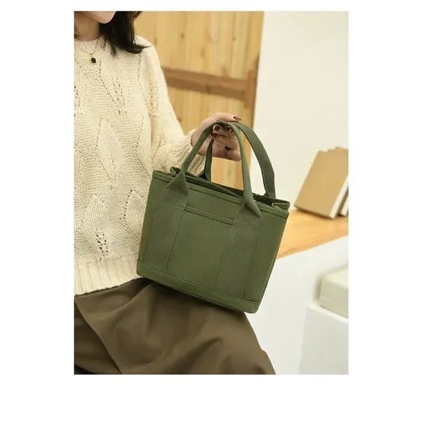 16 oz Multi Pocket Canvas Tote Bag with Reinforced Handle