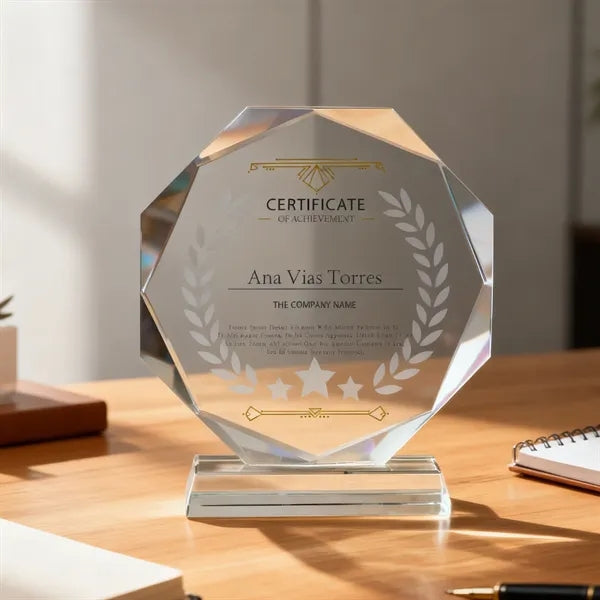 Round Crystal Achievement Award with Pedestal Base