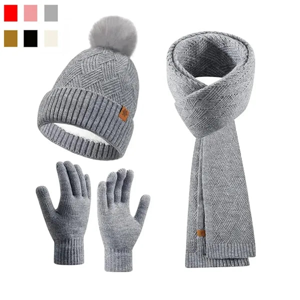 3pcs Winter Thermal Hat Scarf and Gloves Set