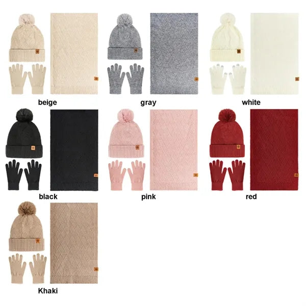 3pcs Winter Thermal Hat Scarf and Gloves Set