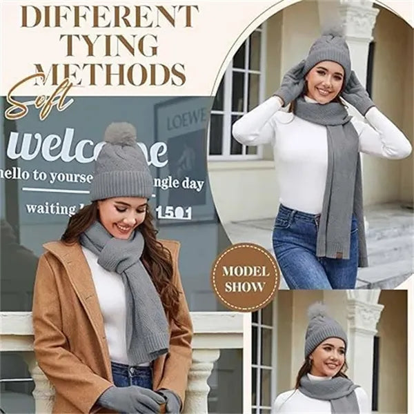 3pcs Winter Thermal Hat Scarf and Gloves Set